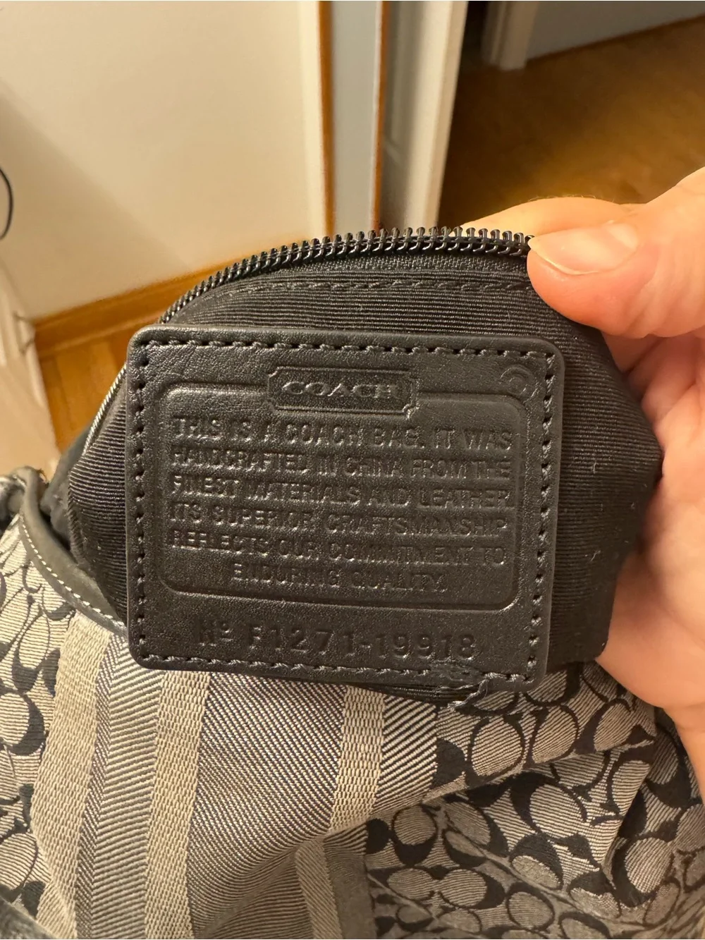 Coach Black and Gray Signature Canvas Hobo Bag